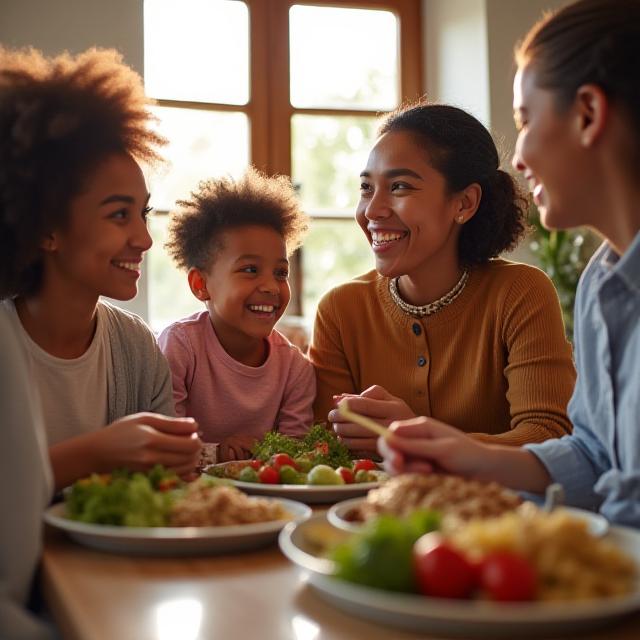 Healthy dinner setting with family