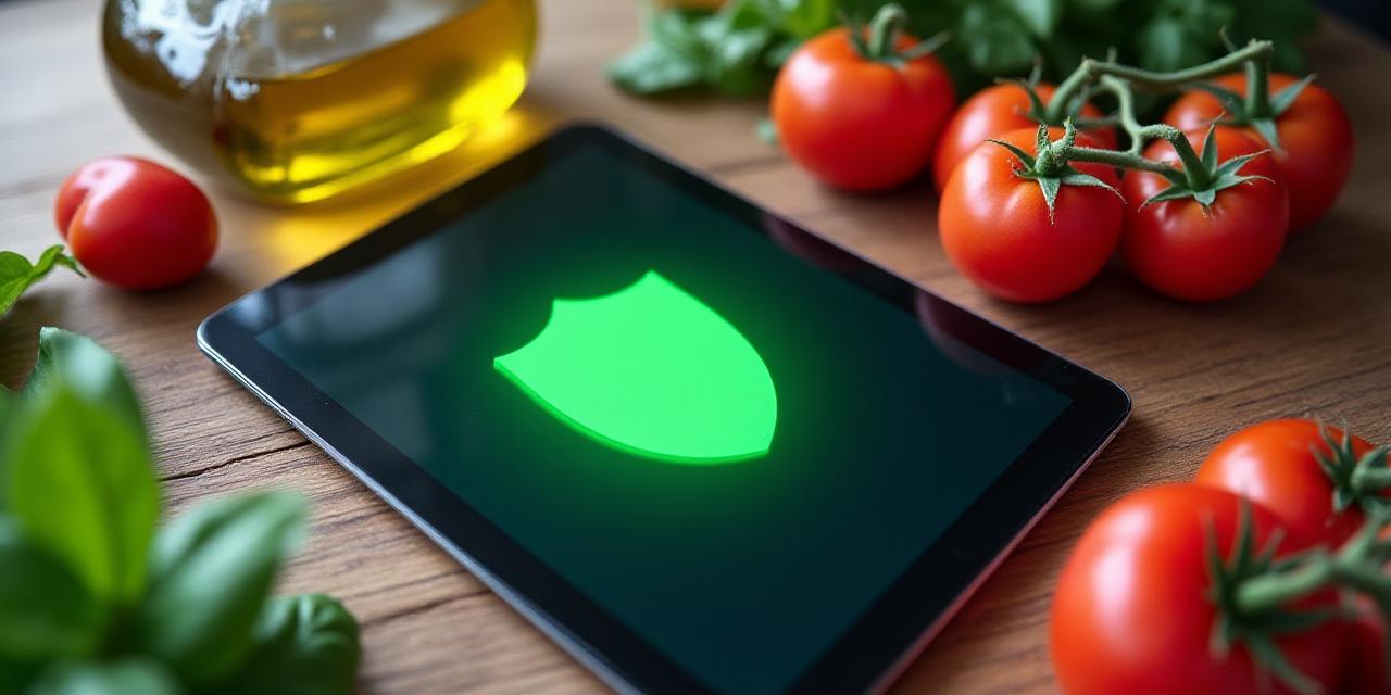 Abstract digital security and culinary harmony