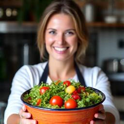 Chef presenting a colorful salad
