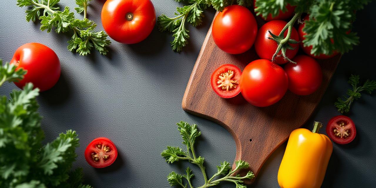 Artistic flat lay of fresh vegetables on a rustic table